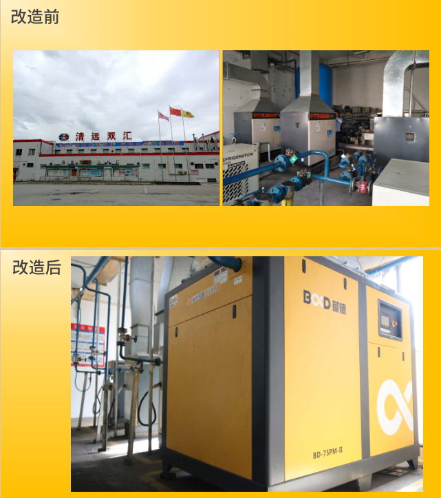 雙匯食品經(jīng)葆德節(jié)能空壓機(jī)改造前后現(xiàn)場(chǎng)對(duì)比圖 雙匯食品經(jīng)葆德節(jié)能空壓機(jī)改造前后現(xiàn)場(chǎng)對(duì)比圖